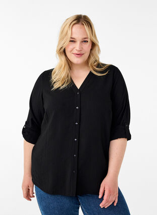 ZizziViscose overhemd blouse met driekwart mouwen, Black, Model image number 0