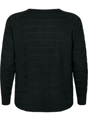 ZizziGebreide blouse met ton-sur-ton strepen, Black, Packshot image number 1