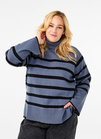 Pull en maille rayé avec un col roulé, B.Sea w.BlackStripes, Model