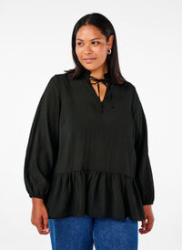 Langemouwen blouse met peplum, Black, Model