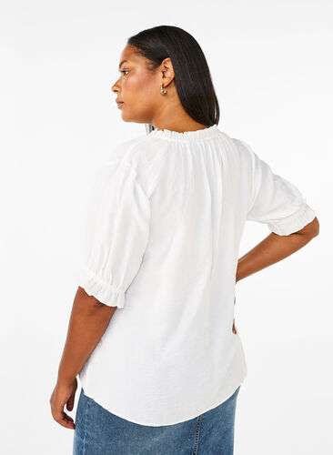 ZizziViscose blouse met korte mouwen en ruches, Bright White, Model image number 1