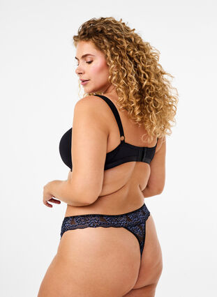 Zizzi String avec dentelle de couleur contrastante, Black w Blue , Model image number 1