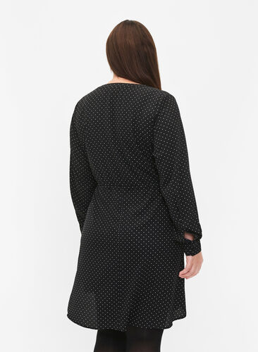 Zizzi Robe imprimée avec cordon à la taille, Black Dot, Model image number 1