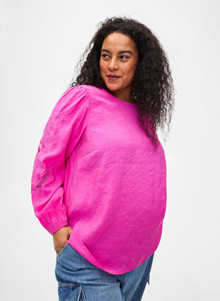 ZizziBlouse van Tencel™ Modal met geborduurde details, Phlox Pink, Model image number 0