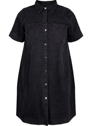 Zizzi Chemise en jean longue à manches courtes, Grey Washed, Packshot image number 0