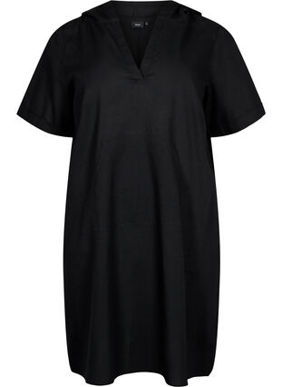 Zizzi Robe à capuche en coton mélangé et lin, Black, Packshot image number 0