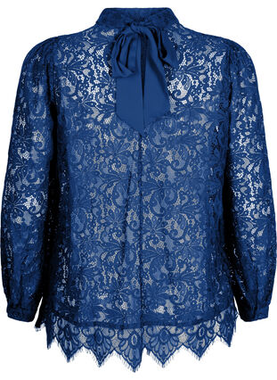 ZizziKanten blouse met strikdetail, Estate Blue, Packshot image number 1