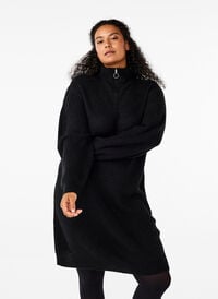 FLASH - Gebreide jurk met hoge nek, Black, Model