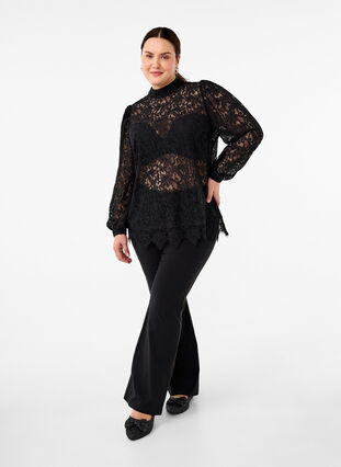 ZizziKanten blouse met strikdetail, Black, Model image number 2