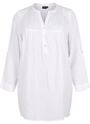 Zizzi Tunique en coton avec broderie anglaise, Bright White, Packshot image number 0