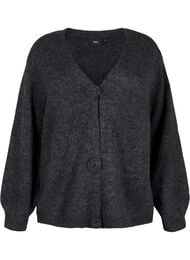 Cardigan court en tricot avec boutons en forme de fleurs, Dark Grey Melange, Packshot