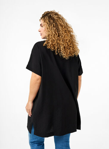 ZizziLang shirt van viscose met korte mouwen, Black, Model image number 1