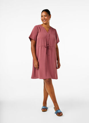 ZizziJurk met korte mouwen en strik in de taille, Rose Brown, Model image number 2