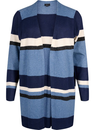 Zizzi Cardigan long en tricot avec rayures larges, Bering Sea Mel. Comb, Packshot image number 0