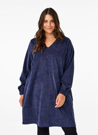 Robe courte en velours avec poches, Medieval Blue, Model