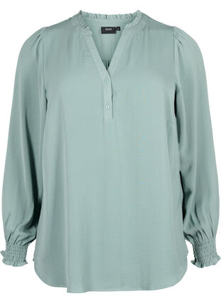 ZizziBlouse met smok en V-halslijn, Chinois Green, Packshot image number 0