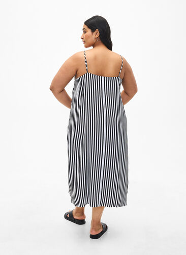 ZizziFLASH - Gestreepte bandjesjurk van viscose, Black White Stripe, Model image number 1