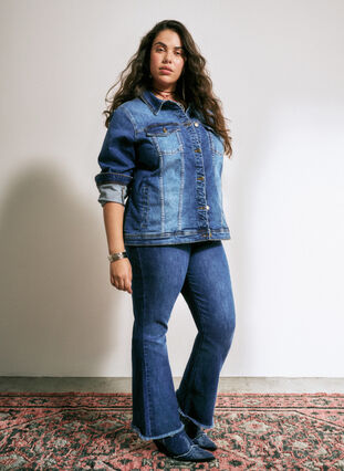 ZizziEllen bootcut jeans met rauwe rand, Blue denim, Image image number 0
