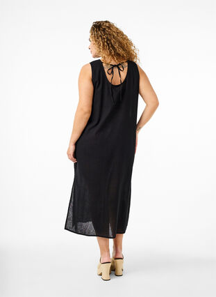 Robe sans manches en mélange de coton avec du lin, Black, Model image number 1