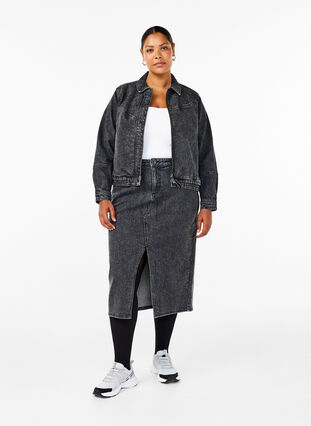 ZizziDenim rok met split aan de voorkant, Dark Grey Denim, Model image number 0