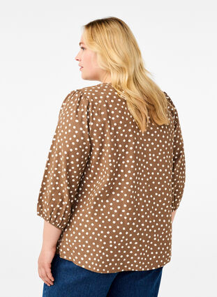 ZizziKatoenen blouse met 3/4 mouwen en print, Coca Mocha Dot , Model image number 1