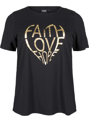 Zizzi FLASH – T-shirt imprimé, Black Gold Faith, Packshot image number 0