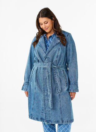 ZizziDenim trenchcoat met riem, Blue Denim, Model image number 3