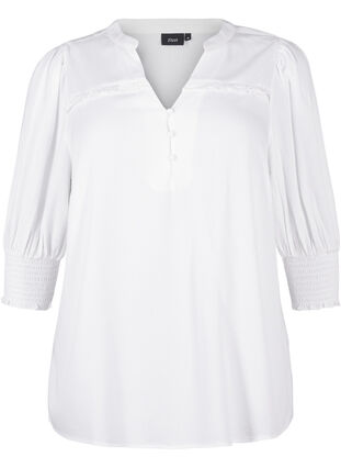 ZizziViscose blouse met smok en ruches, Bright White, Packshot image number 0