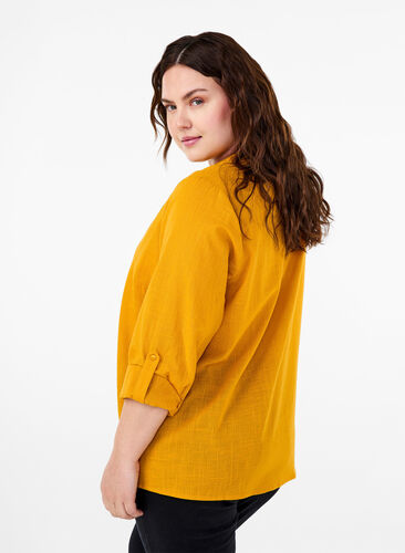 ZizziKatoenen overhemdblouse met V-hals, Golden Yellow, Model image number 1