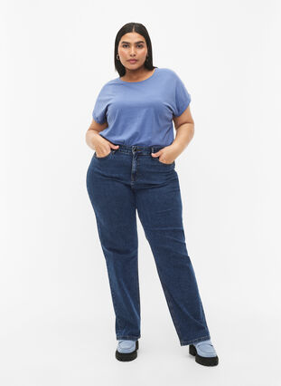 ZizziT-shirt met korte mouwen van katoenmix, Moonlight Blue, Model image number 2