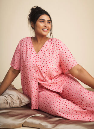 ZizziBedrukte pyjamatop van viscose, Pink Icing W. hearts, Image image number 0