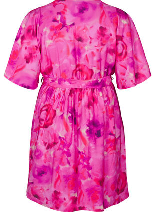 ZizziKnielange jurk met bloemenprint en wikkeleffect, Pink Rose AOP, Packshot image number 1