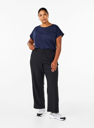 ZizziRechte broek met hoge taille, Black, Model image number 0