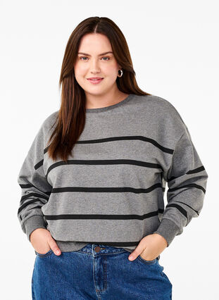 Zizzi Sweat-shirt à rayures, MGM w. Black Stripe, Model image number 0