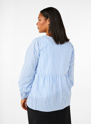 ZizziGestreepte blouse met open voorkant en geborduurde details, C. Blue White Stripe, Model image number 1