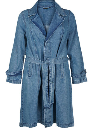 ZizziDenim trenchcoat met riem, Blue Denim, Packshot image number 0