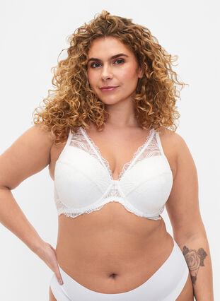 Zizzi Soutien-gorge en dentelle rembourré avec armature, Bright White, Model image number 0