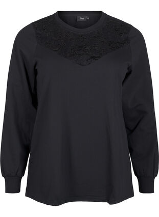 Zizzi Sweatshirt avec ornements en dentelle, Black, Packshot image number 0