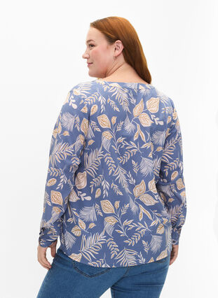 ZizziFLASH - Blouse met lange mouwen en print, Delft AOP, Model image number 1