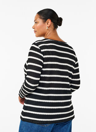 ZizziBlouse met strepen en lange mouwen, Black Sand Stripe, Model image number 1