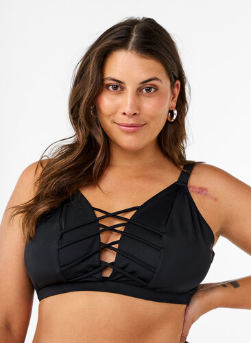 Zizzi Haut de bikini avec détail ficelle, Black, Model image number 0