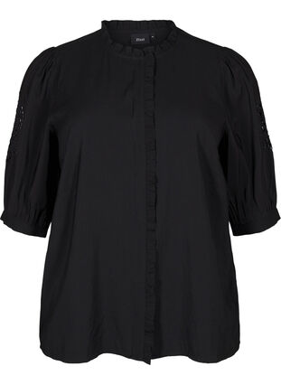 ZizziOverhemdblouse met ruches en broderie anglaise, Black, Packshot image number 0