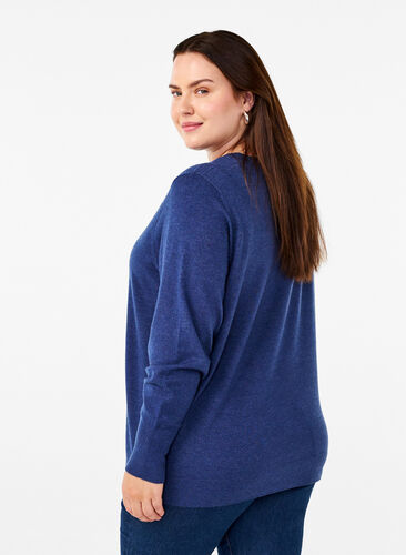 ZizziFLASH - Gebreide blouse met ronde hals, Estate Blue Mel., Model image number 1