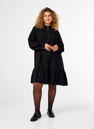 Zizzi Robe courte avec col à volants, Black, Model image number 2