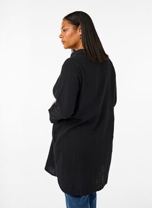 Zizzi Chemise longue en mousseline de coton, Black, Model image number 1