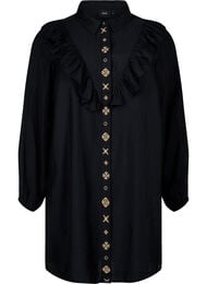 Robe chemise avec volants et broderie, Black, Packshot