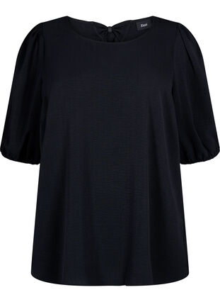 ZizziBlouse met korte mouwen en een strik op de rug, Black, Packshot image number 0