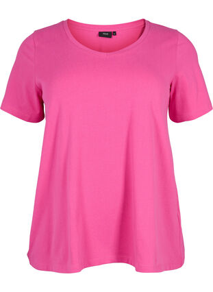 Zizzi T-shirt basique en coton de couleur unie, Raspberry Rose, Packshot image number 0