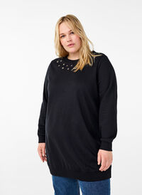 Tuniek van sweatstof met metalen details, Black, Model