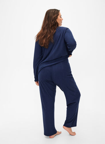 ZizziComfortabele broek met gestreepte textuur, Night Sky Mel., Model image number 1